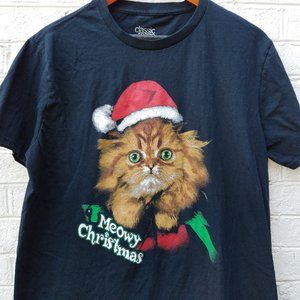 $5 SALE * MEOWY CHRISTMAS black tee -Unisex or Men's Large